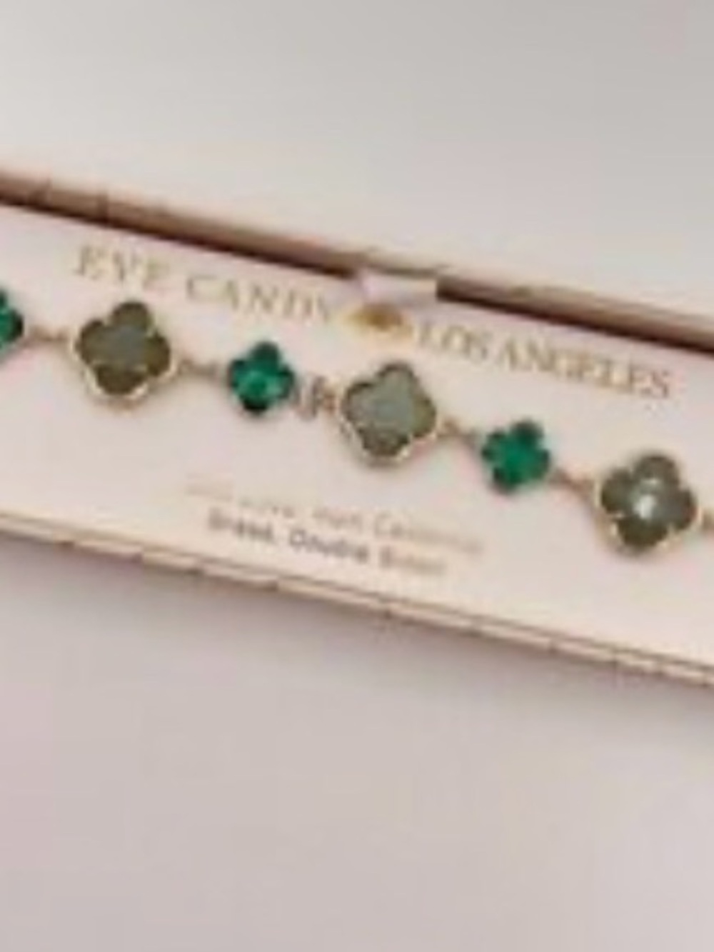 Eye Candy Gold Brass Bracelet with Mint & Emerald Clover Stones - Picture 9 of 9